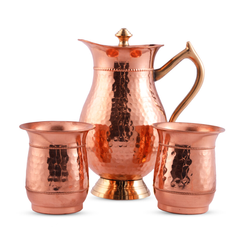 Copper Water Jug set with 2 glasses - KB202