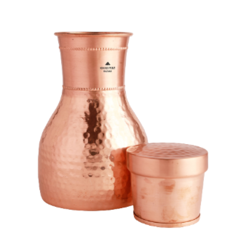 Bulb Shaped Water Pitcher with glass / Bedroom Water Bottle / Gadva / Tambya (With necklace design) - KB221