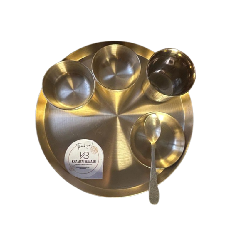 Bronze or Kansa Heavy Thali / Dinner Set Prince (Matt) Product Code – KB517