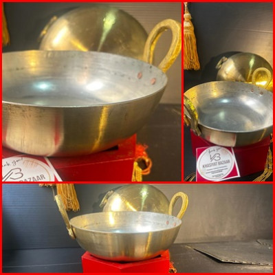 Best Quality Polished  Plain Pital / Brass Kadai Kadhai (Handle) with Kalai (Tin Lining) - KB001 / B