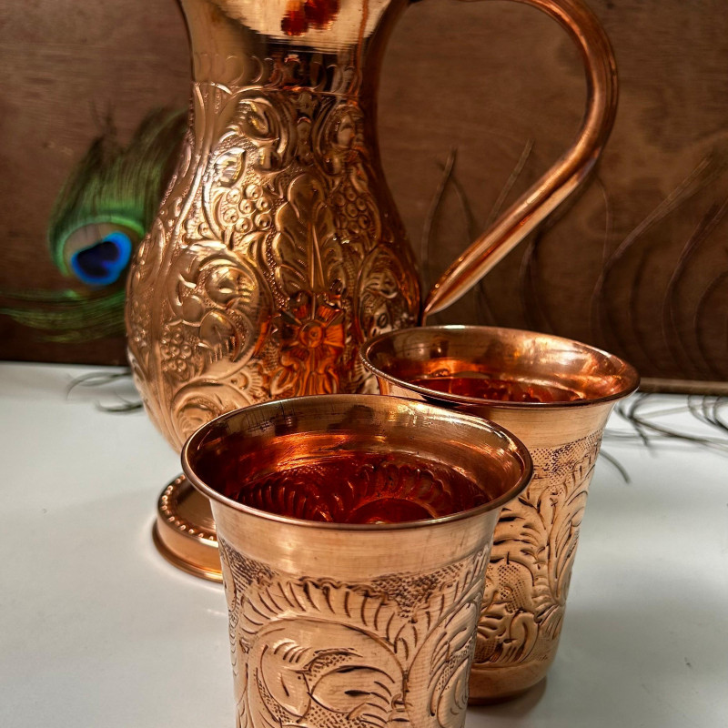 Design Water Jug / Pitcher / Water Storage (with Lid / Jhakan) with 2 Glasses - KB219